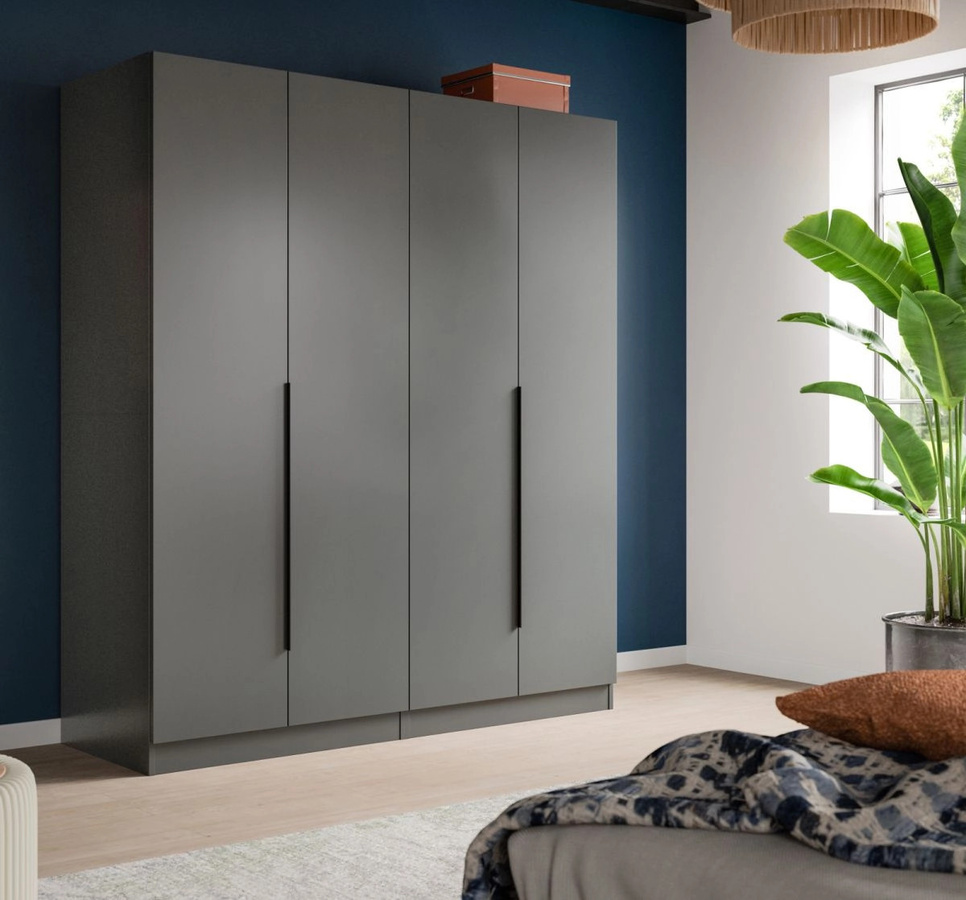 4-türiger Kleiderschrank Swan in Grau mit mattem Finish, B/H: 160 x 181 cm - Bild 2