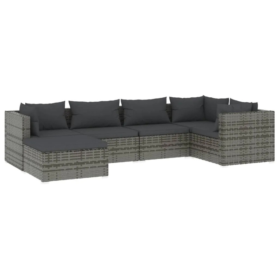 vidaXL 6-tlg Garten-Lounge-Set aus Poly-Rattan in Grau und Anthrazit mit Polsterkissen und L-Form - Bild 2