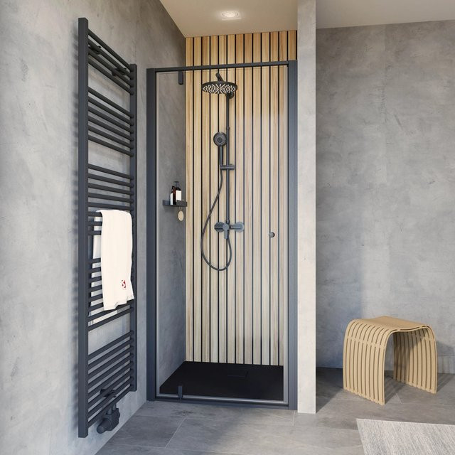 Schulte Trend 2.0 Drehtür für Nische in Schwarz mit Frosted Glas, B: 90 cm, H: 200 cm - Bild 1