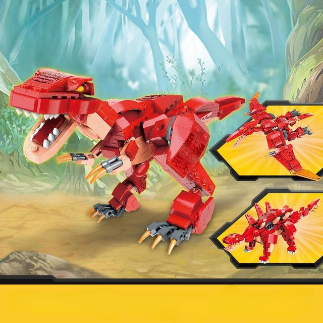 3 In 1 Dinosaurier Tyrannosaurus Pterosaurier Stegosaurus, Bausteine, 287 Teile, ab 6 Jahren - Bild 1