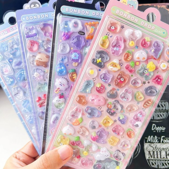 Kawaii 3D-Relief-Aufkleber mit süßen Frucht-Eiscreme-Motiven aus Resin in Türkis und Multicolour für Scrapbooking und DIY-Journaling - Bild 1