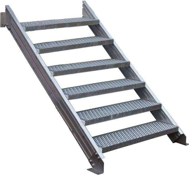Treba Außentreppe Alaska 3 aus Aluminium in Silber mit 6 Lochblechstufen, Breite: 100 cm, Tiefe: 27 cm - Bild 1