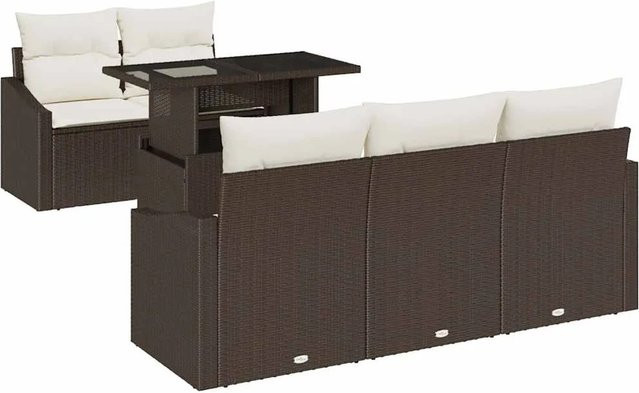 6-teiliges vidaXL Garten-Sofa-Set in L-Form aus braunem Poly Rattan mit integriertem Stauraum und Polstern - Bild 1