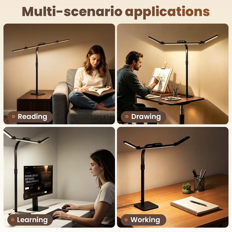Ultrahelle LED-Schreibtischlampe in Schwarz mit Sockel oder Klemme, dimmbar per Touch, mit Augenschutz und hohem CRI-Wert für Home-Office und Studium - Bild 8