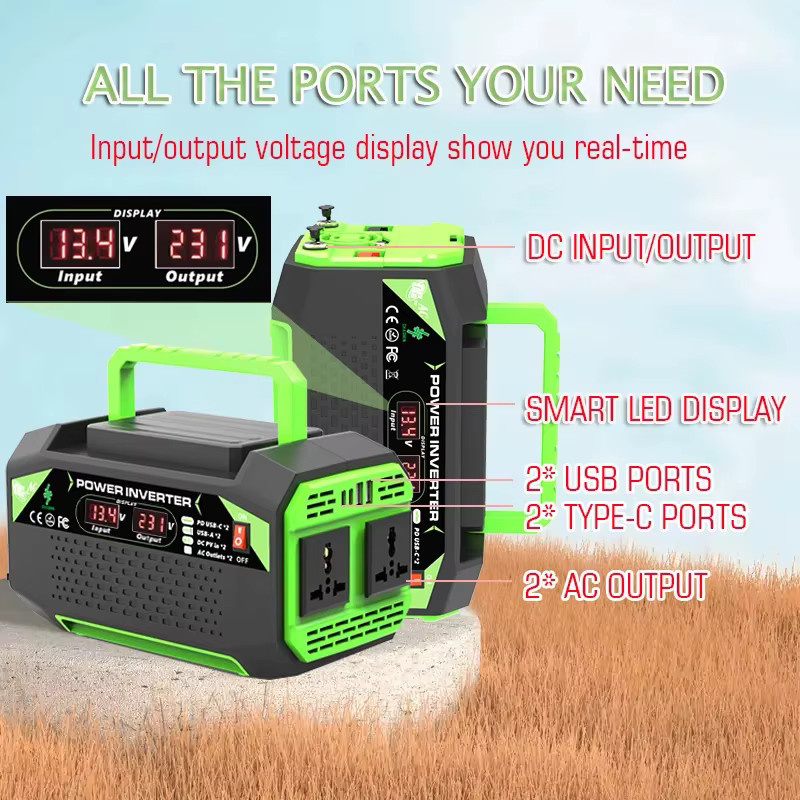 GECOFEER 500W Stromwechselrichter DC 12V zu AC 220V Spannungswandler mit USB-A und USB-C Anschlüssen sowie EU-Steckdose für Laptops und Außeneinsatz - Bild 2