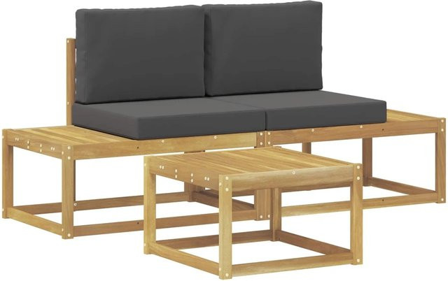 vidaXL Outdoor-Sofagarnitur aus Akazienholz mit 2er-Sofa und Couchtisch, Weiß und Anthrazit - Bild 1