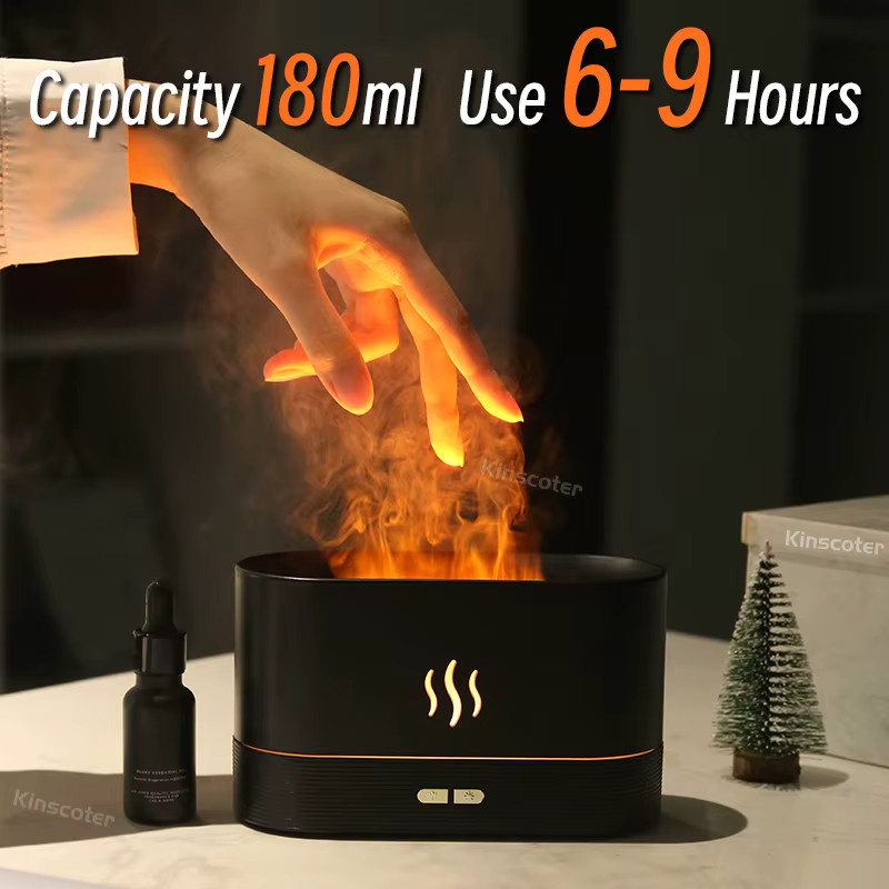 KINSCOTER Aroma Diffusor und Ultraschall Luftbefeuchter mit Flammen-Effekt und LED, Schwarz - Bild 3