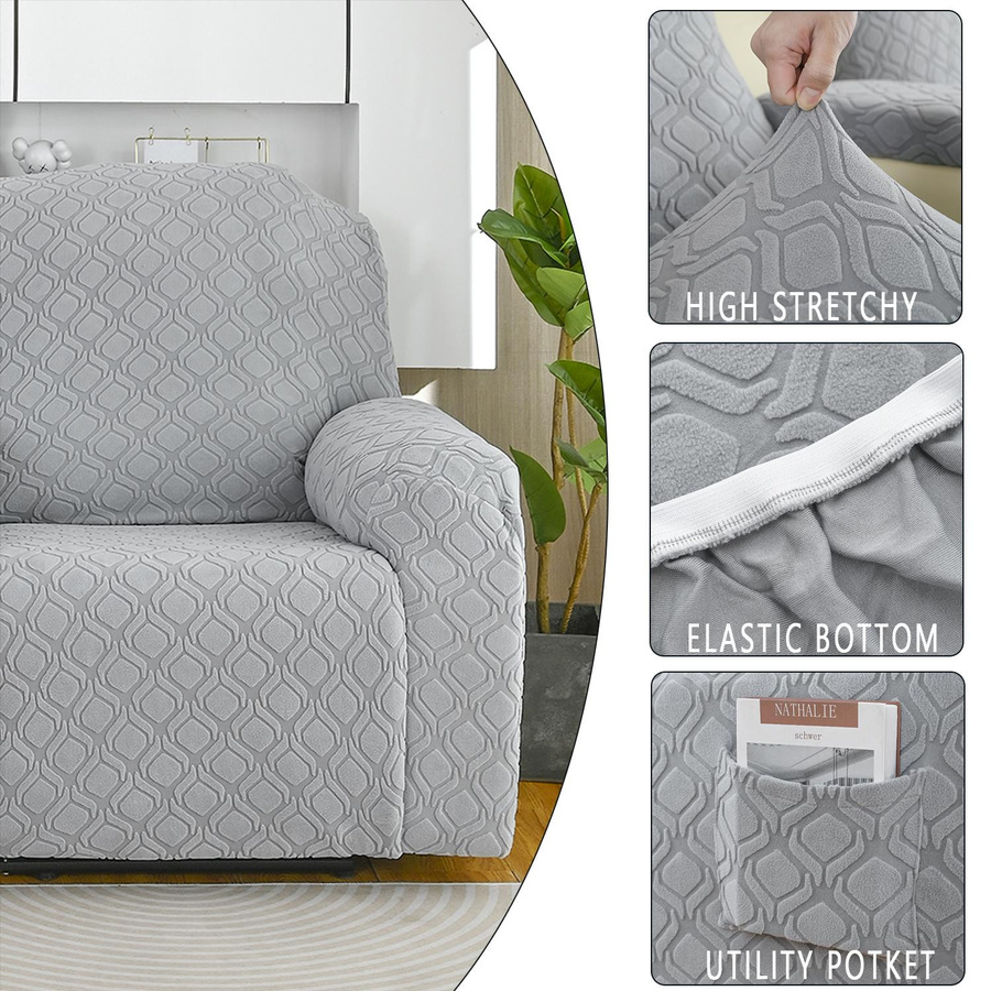 Rongquan 4-teiliger Stretch-Liegesessel-Überzug aus Jacquard-Polyester mit Seitentasche und rutschfestem Design, beige - Bild 4