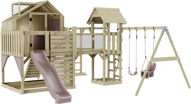 OutdoorToys Spielturm Knut mit Babyschaukel in Pink aus Holz und Stahl - Bild 1