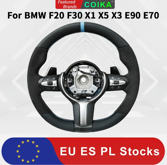 COIKA Leder Lenkrad-Modifikation Schaltwippen für BMW M3 F30 F15 F45 F20 F25 M5 F10 F11 F01 F07 F06 E87 E90 E70 E84 in Schwarz und Rot - Bild 1