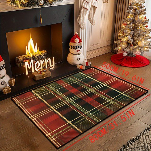 VIKAMA American Vintage Plaid Teppich im Karo-Design für Wohnzimmer, Schlafzimmer oder Küche - Bild 1