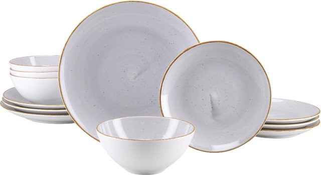 CreaTable 24808 Serie Vintage Nature Stein Teller Set, 12-teilig, Weiß, Steinzeug und Porzellan, für 4 Personen - Bild 1
