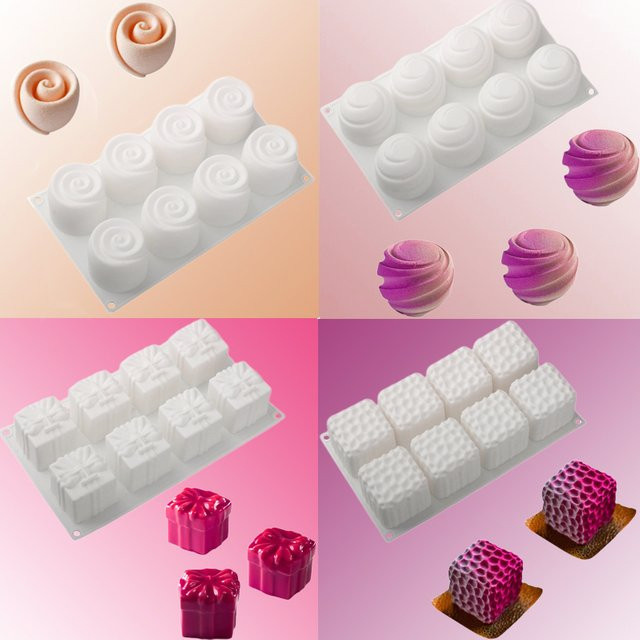 Rose Planet Silikon Backform Set mit Rose und Bienenstock Design in Weiß für Kuchen, Mousse, Dessert oder DIY Kerzen und Seifen - Bild 1