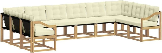 vidaXL Outdoor-Sofagarnitur in U-Form aus Akazienholz mit Textilene und Kissen, Weiß und Beige - Bild 1