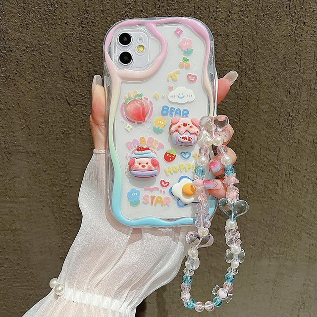 TUNEDEE iPhone Schutzhülle mit 3D Blume und niedlichem Schwein als Hängekette, weiche Hülle in Multicolour für iPhone 15 14 13 12 11 Pro Max XR X XS 7 8 Plus SE - Bild 1