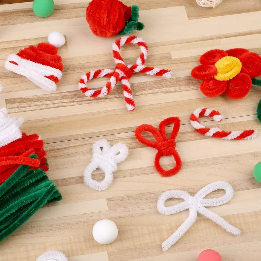 150 Stück Chenille-Pfeifenreiniger für Weihnachts-Bastelprojekte in Rot, Grün und Weiß - Bild 3