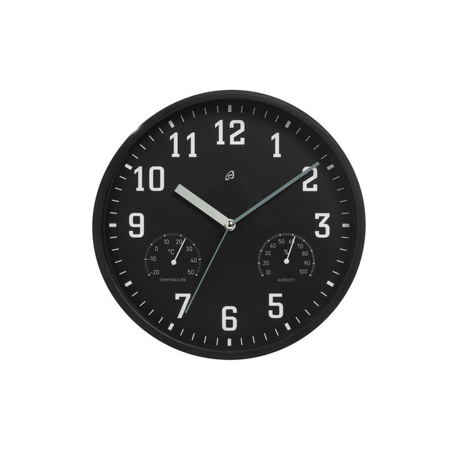 AURIOL Wanduhr mit Thermo- und Hygrometer in Schwarz mit modernem Design und Silent-Funktion - Bild 1