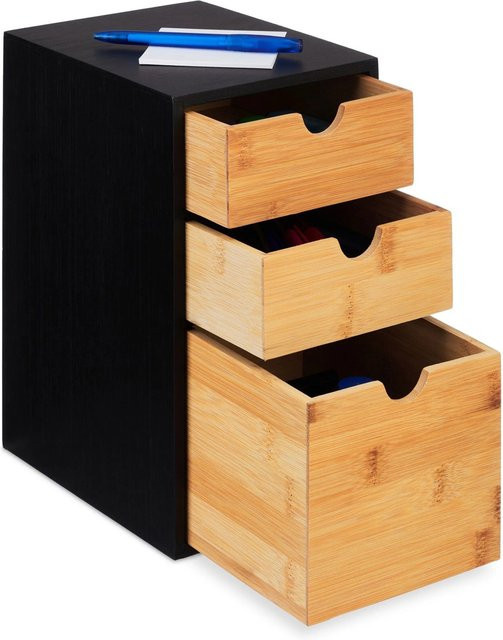 Relaxdays Schubladenbox aus Bambus und MDF in Schwarz und Natur mit 3 Schubladen, B/T/H: 28 x 17 x 21,5 cm - Bild 1