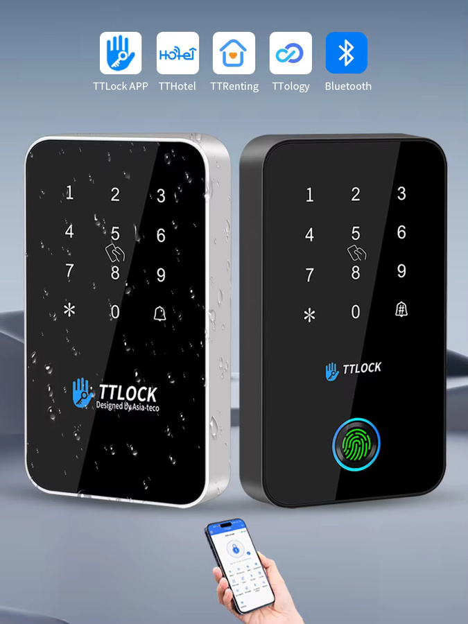 TTlock Smart Lock Zugangskontrolltastatur mit Fingerabdruck, Passcode, Bluetooth, RFID-Karte und App-Steuerung, IP67 wasserdicht, LUCKING DOOR, Schwarz/Silber - Bild 6