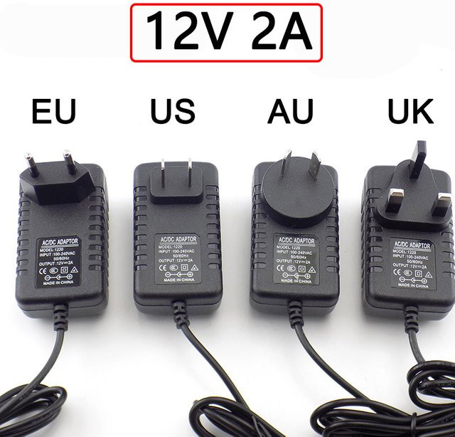AC DC Netzteil Adapter 12V 2A 2000mA mit EU UK AU US Stecker für LED Streifen und Lampen, Anschluss 5,5mm x 2,5mm - Bild 1