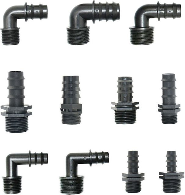 WHWH 5er Set Schlauchadapter mit Außengewinde und Schlauchtülle für PE-Schläuche, 1/2 Zoll und 3/4 Zoll, für Gartenbewässerung und Drip-Systeme - Bild 1