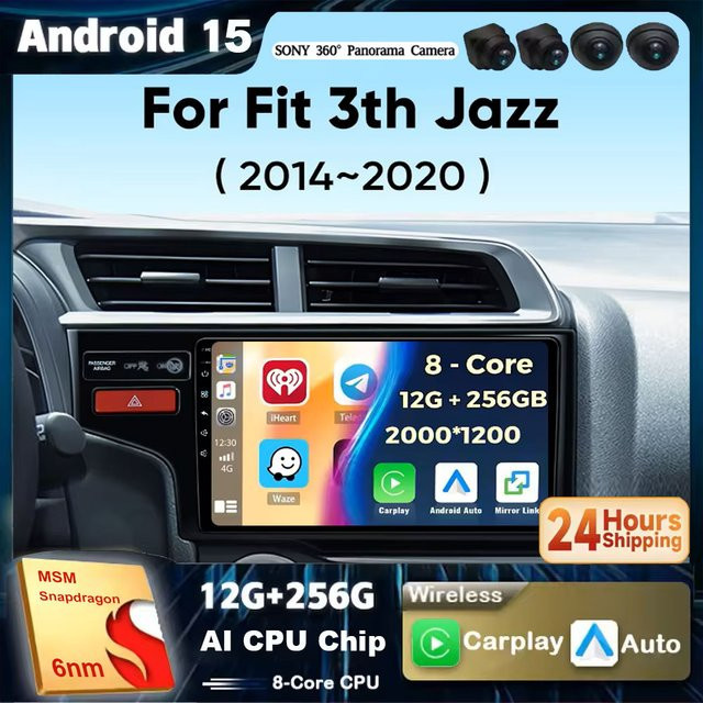 TIEYEZ Android 15 Autoradio für Honda Fit Jazz (3. Generation, 2014-2020) mit kabellosem Carplay Multimedia-Player in Schwarz - Bild 1