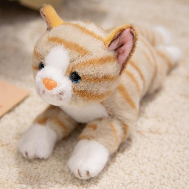 Yiran toy Katze Liegend Plüschtier, Gestreift Einfarbig, 28cm, ab 14 Jahre - Bild 1