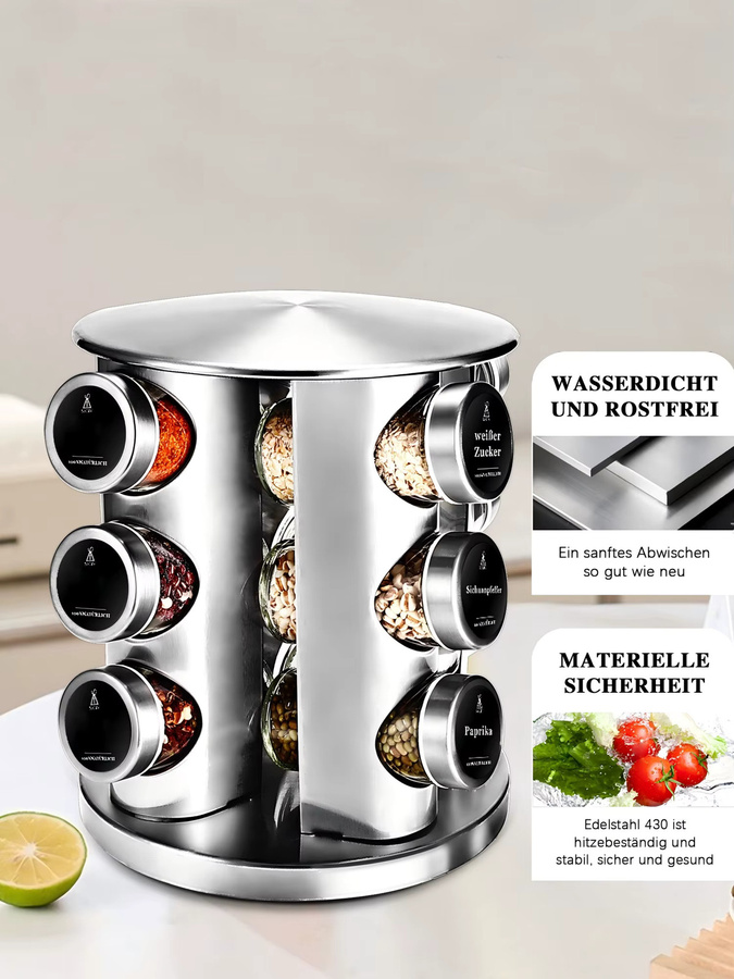 SAEIV Drehbarer Gewürzständer in Silber mit 12 Gewürzbehältern à 100 ml - Bild 7