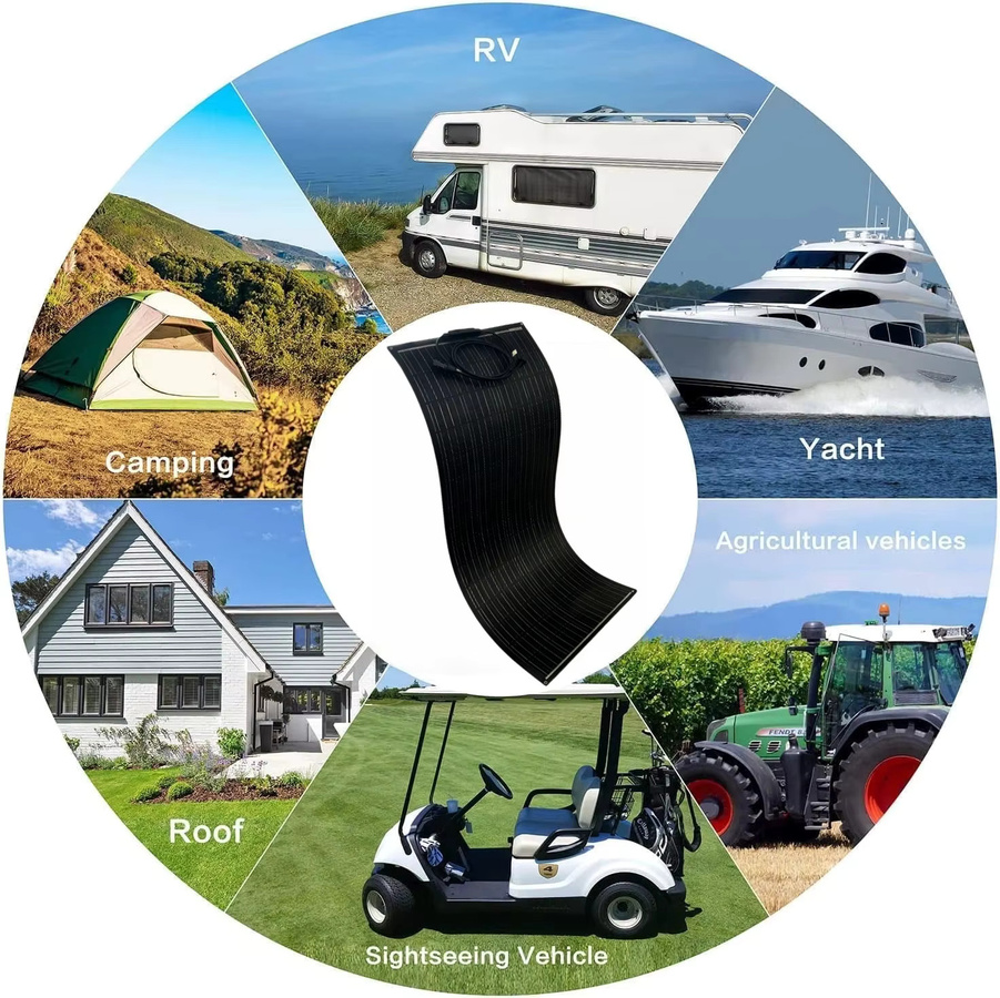 JINGYANGPV 200W Flexibles Solarpanel Set aus 2x 100W Monokristallinen ETFE Solarzellen in Schwarz für Boote, Wohnmobile und 12V Batterien - Bild 6