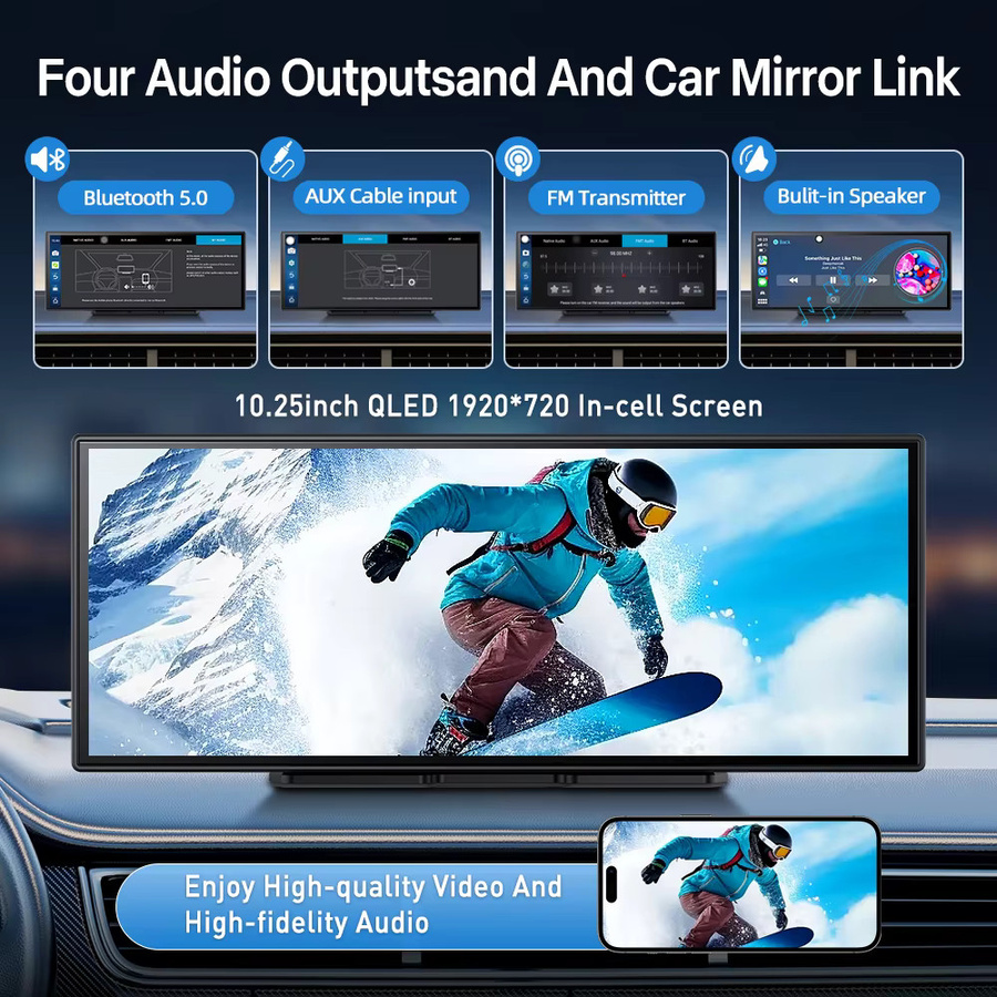 Imagebon P70 KI-Dashcam mit 11,4 Zoll Android 14 Display, 8-Kern DVR Triple-View-Kamera, Carplay und App-Unterstützung für Split-Screen, YouTube und Spotify in Schwarz - Bild 4
