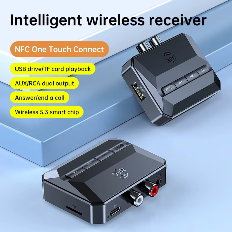 VAORLO NFC Bluetooth Audio-Empfänger in Schwarz mit RCA, 3,5mm AUX und USB für Auto-Kit und Lautsprecher inklusive Mikrofon sowie U-Disk und TF-Karten-Wiedergabe - Bild 2