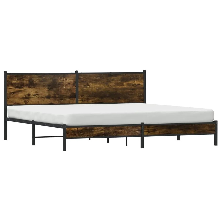 vidaXL Metallbett in Räuchereiche ohne Matratze, B/T/H: 200 x 200 x 91,5 cm - Bild 2