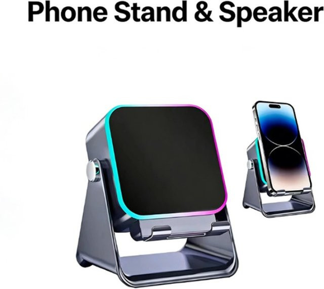 VIKEFON 5-in-1 Bluetooth Telefonhalter mit automatischer Induktion, kabellosem Lautsprecher und RGB-Licht, tragbarer Telefonständer mit Surround-Sound in Schwarz oder Weiß - Bild 1