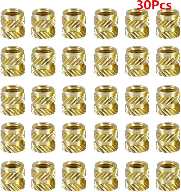 30 Stück JOYYSET M3 Gewinde Heat Set Messingmuttern, hitzebeständige Einbettungsmutter für 3D-Drucker, Farbe: Gold, Maße: M3 x 5 x 4 mm - Bild 1