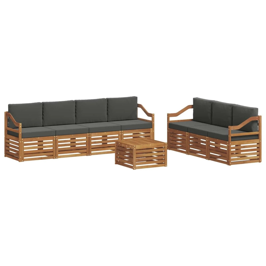 vidaXL Sofagarnitur 8-teilig aus Massivholz Akazie in Natur und Anthrazit mit Tisch und Polstern - Bild 2