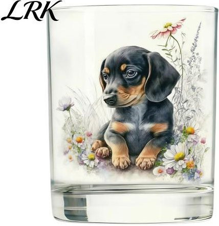 Handbemaltes Dackel-Whiskyglas von ShadowWalker mit floralem Design, transparenter Tumbler aus Glas - Bild 1