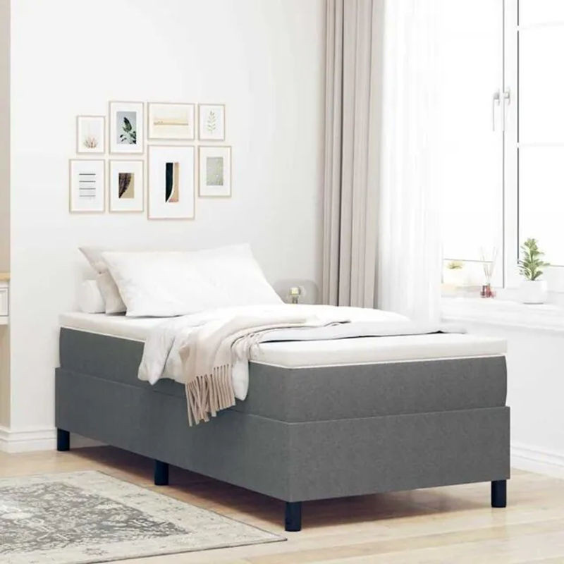 vidaXL Boxspringbett mit Matratze in Grau und Weiß, Modernes Design aus Stoff und Holzwerkstoff, B/T/H: 90 x 200 x 60 cm - Bild 1