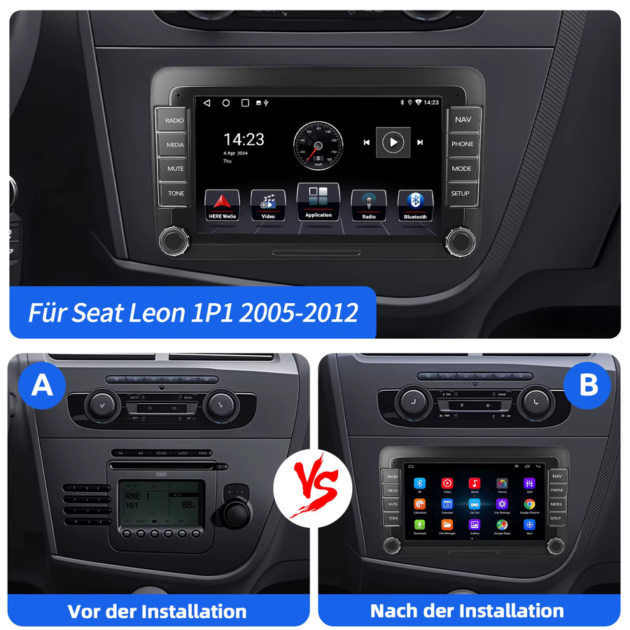 ESSGOO Android 15 Carplay Headunit für Seat Leon 1P1 05-11 mit 7 Zoll Touchscreen, GPS, WIFI und kabellosem Android Auto, Schwarz - Bild 4