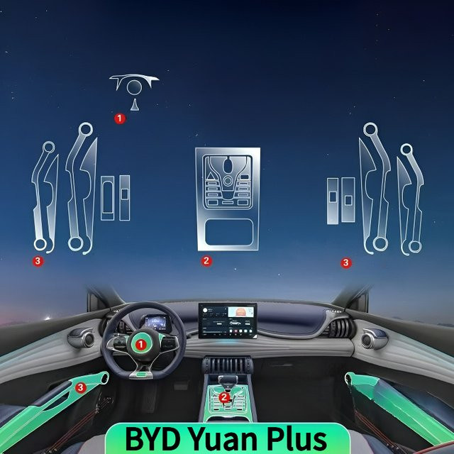BYD Yuan Plus 24 Modelle Transparente Kratzfeste Schutzfolie für Armaturenbrett und Multimedia-Navigation - Bild 1