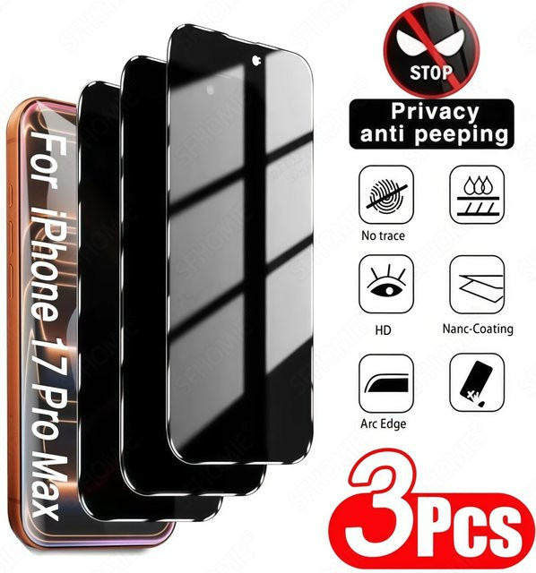 3er-Pack Anti-Spion Displayschutzfolie aus gehärtetem Glas für Apple iPhone 11 bis 17 Pro Max und Plus Modelle - Bild 1