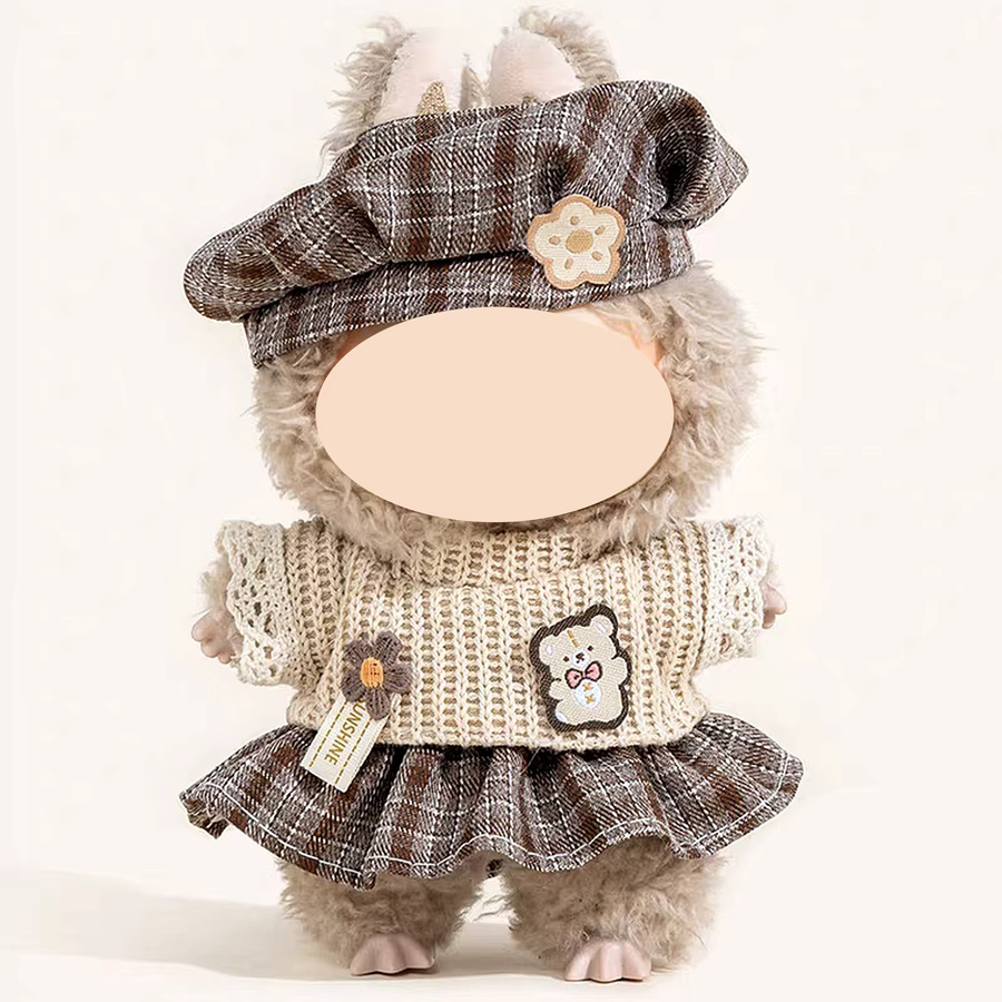 BJDBUS Puppen-Outfit Set für Labubu Figuren aus Textil und Plüsch, bestehend aus Kleid, Outfit und Hut, passend für 17 cm Figuren - Bild 2
