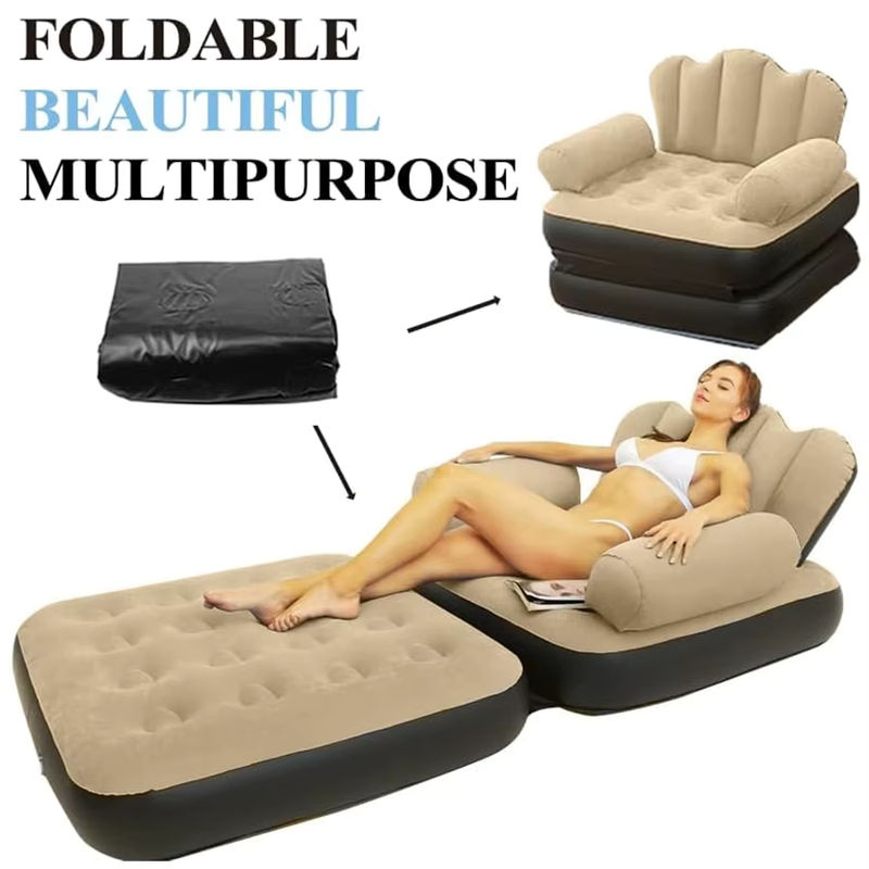 AZULBLANCO Aufblasbares 5-in-1 Sofa und Bett für Erwachsene, multifunktionaler Lounge-Stuhl in Beige - Bild 2