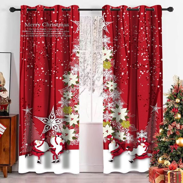 Weihnachtsvorhänge mit Weihnachtsglocken Motiv in Karminrot, 2er-Set halbtransparent aus Polyester, Breite: 60 cm, Höhe: 100 cm - Bild 1
