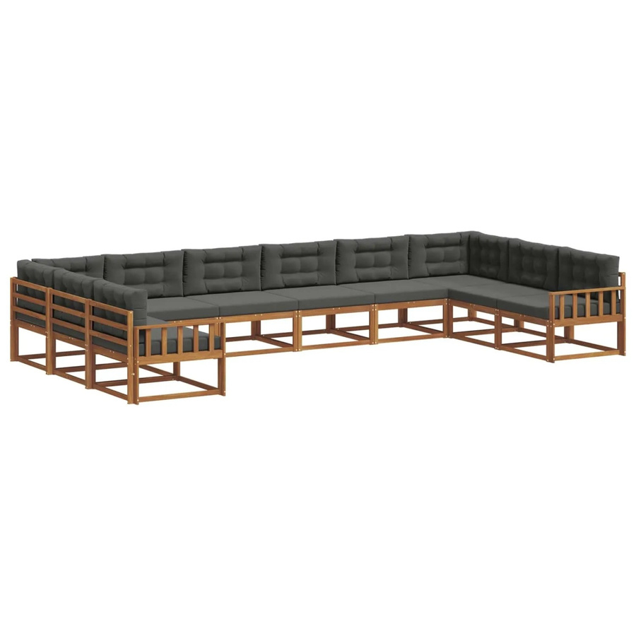 vidaXL Outdoor-Sofagarnitur aus massivem Akazienholz in L-Form, 10-teiliges Set in Natur und Anthrazit mit wetterfesten Kissen - Bild 2