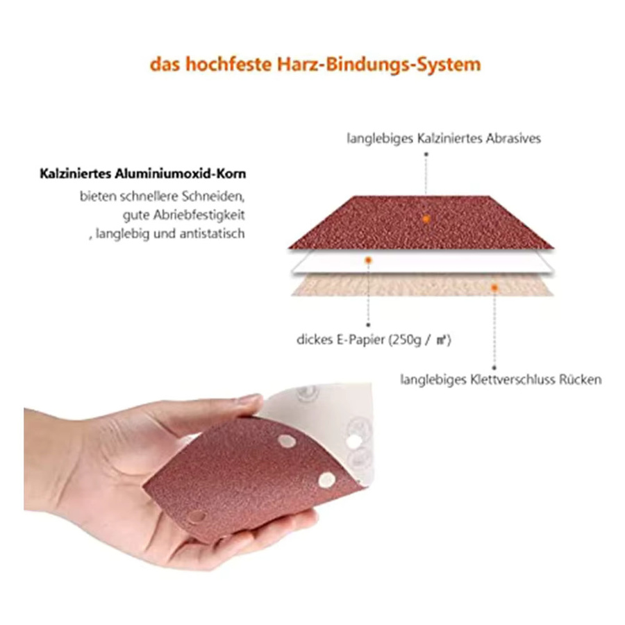 VIBRATITE Schleifblätter Set 10 Stück, 8 Löcher mit Klettverschluss, Rechteckig, Körnung 40–400, Braun, B: 93 mm, L: 185 mm - Bild 4