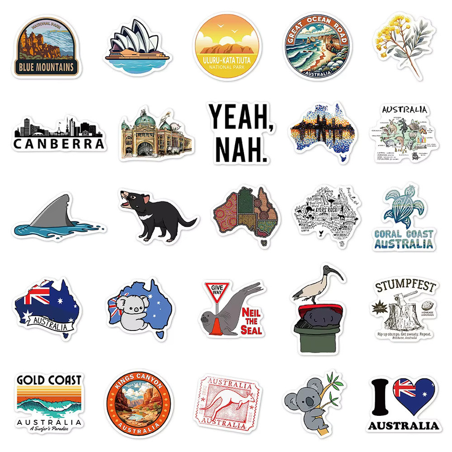 50 Stück wasserfeste Australien Wahrzeichen Aufkleber Set in Multicolor mit Sydney Opera House und Harbour Bridge von RecordingYourLife Store - Bild 3