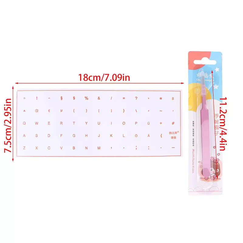Universeller transparenter Tastaturaufkleber mit deutscher Beschriftung und Pinzette für Desktop und Laptop, Set in Transparent und Orange - Bild 3