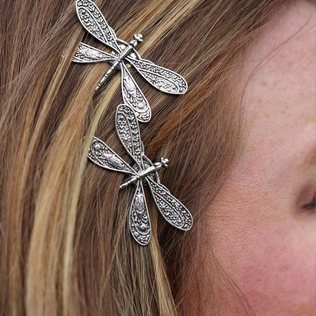 5 Stück Haarspange Libellenform, silberfarben, Metall, Damen, Mädchen - Bild 1