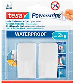 tesa Powerstrips Haken Wave Waterproof weiß, 2er-Set, hält bis zu 2 kg - Bild 1