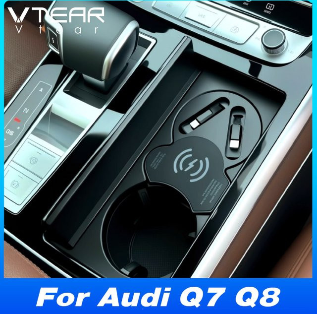 Vtear Drahtloses Auto-Ladegerät mit Dual Port Typ-C Schnellladeadapter für Audi Q7 2020-2025 und Audi Q8 2017-2025, Schwarz - Bild 1